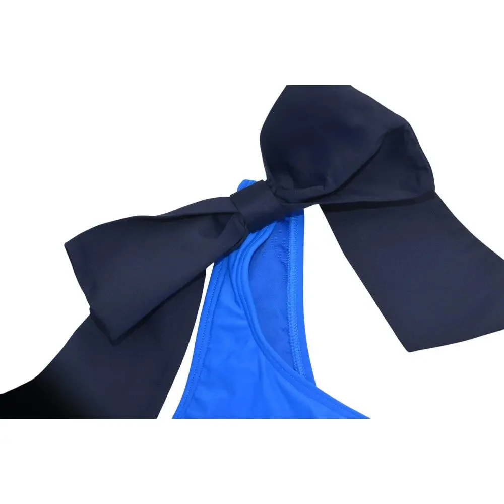 Kate Spade New York Color One Shoulder Bow Tie One Piece Swimsuit Glacier Blue